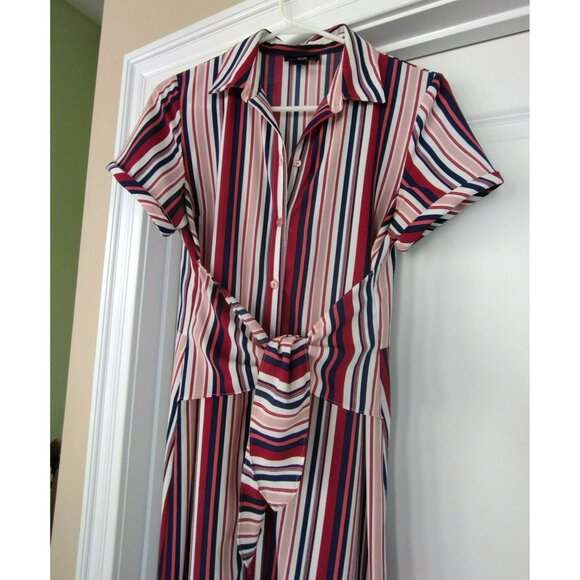 AGB Tie-Front Shirt Dress, Size 6, Striped Red Blue Cream, July 4th Patriotic - Picture 4 of 6